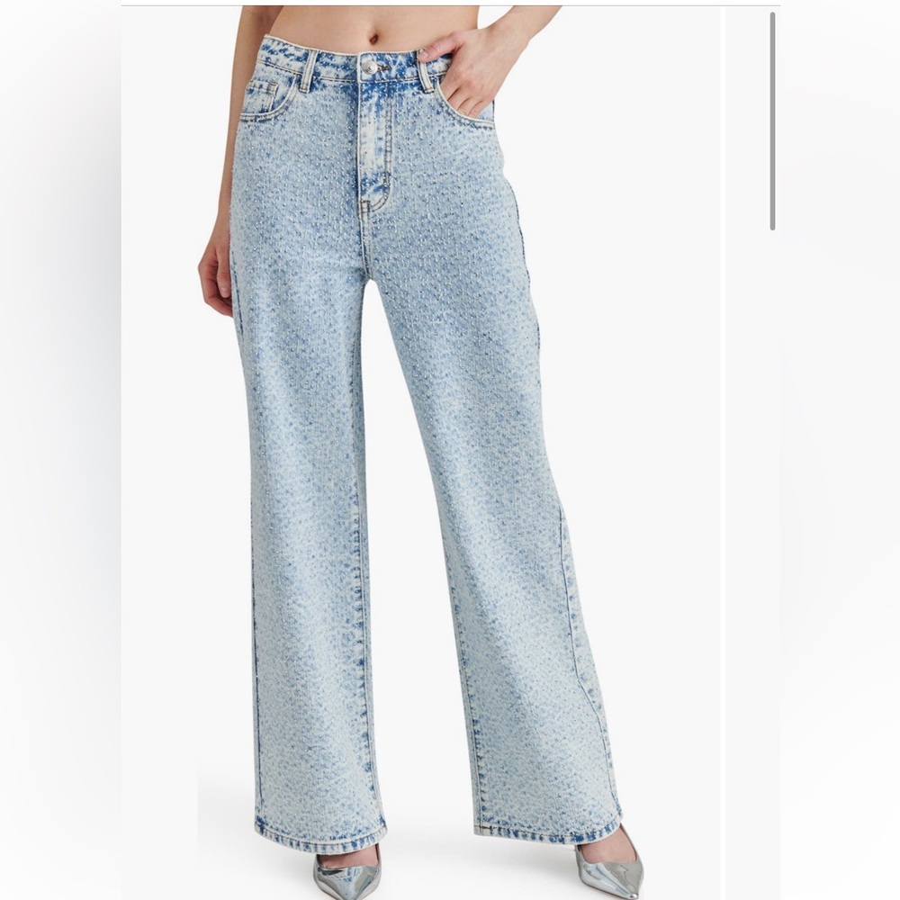 Steve Madden Avaline Denim Rhinestone High Rise Wide Leg Jeans